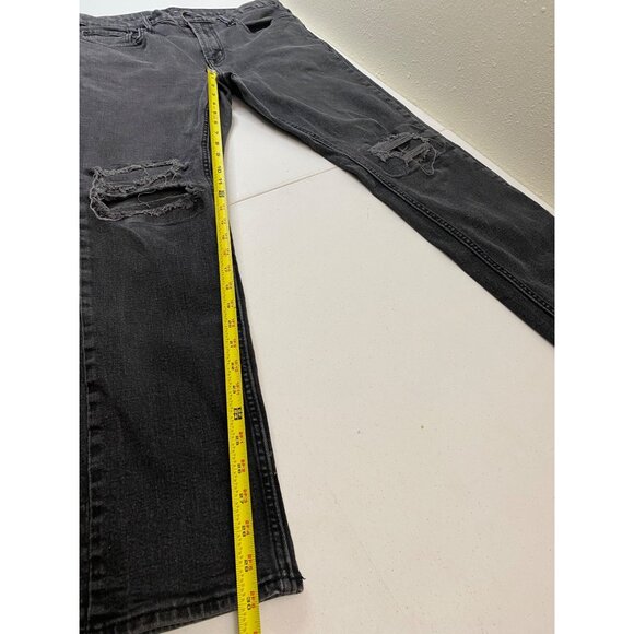 Old Navy Slim BuiltIn Flex Jeans Mens 34x32 Washed Black Distressed Ripped Knees - Picture 11 of 13